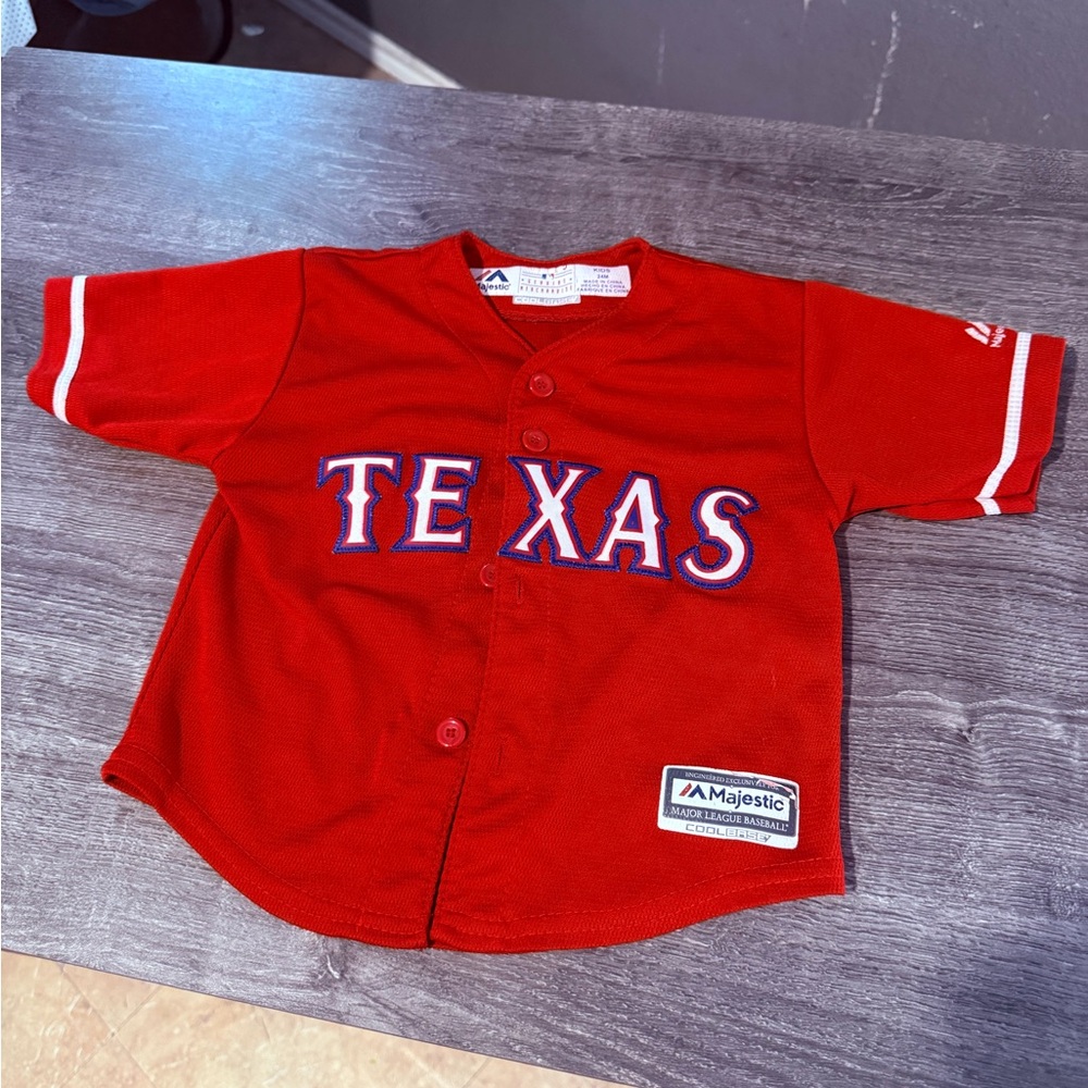 Majestic Kids Red Texas Baseball Jersey with White Trim